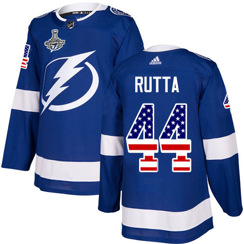 Adidas Tampa Bay Lightning Men #44 Jan Rutta Blue Home Authentic USA Flag 2020 Stanley Cup Champions Stitched NHL Jersey